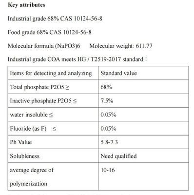 SHMP CAS 10124-56-8 68% Sodium Hexametaphosphate Technical Grade